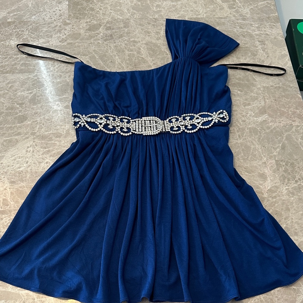 Sky Brand One Shoulder Blue Top